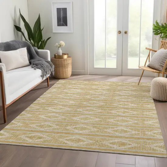 Gold And Beige Geometric Washable Area Rug With UV Protection Photo 5