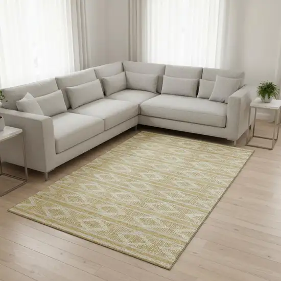 Gold And Beige Geometric Washable Area Rug With UV Protection Photo 1