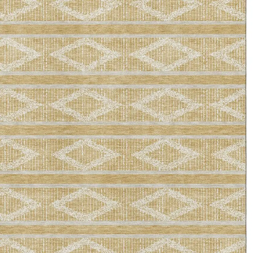 Gold And Beige Geometric Washable Area Rug With UV Protection Photo 2