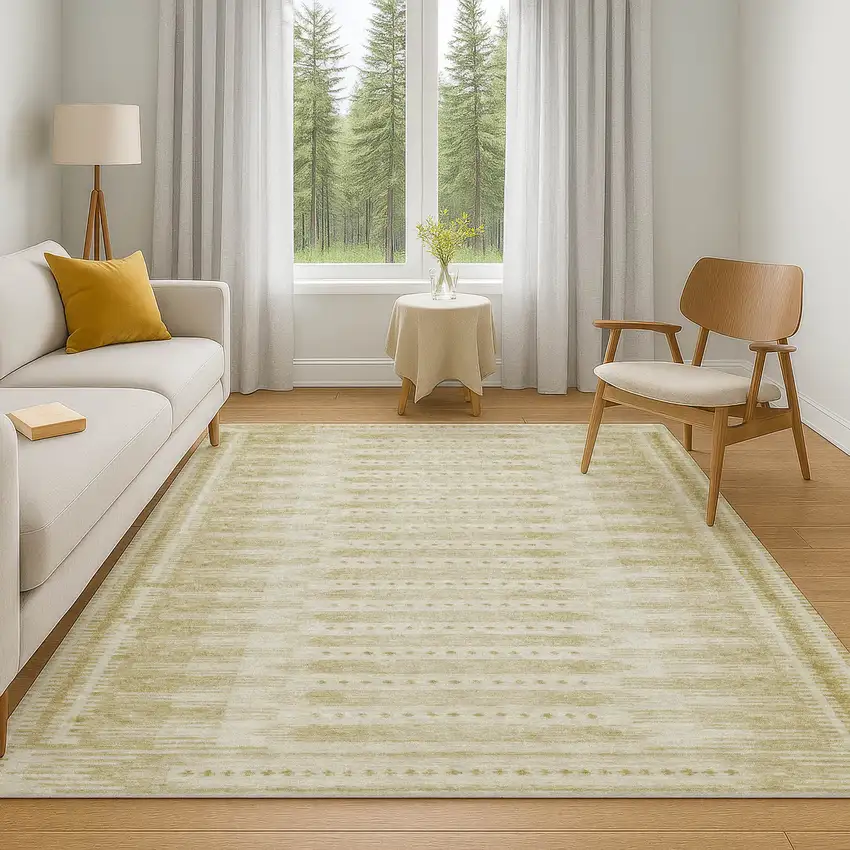 Gold And Beige Geometric Washable Area Rug With UV Protection Photo 6