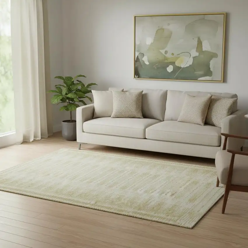 Gold And Beige Geometric Washable Area Rug With UV Protection Photo 2