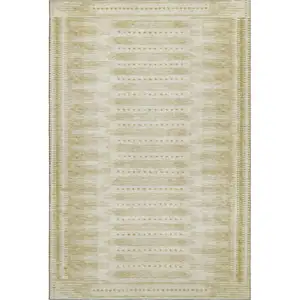 Photo of Gold And Beige Geometric Washable Area Rug With UV Protection