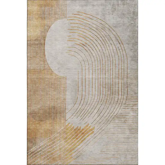 Gold And Beige Geometric Washable Area Rug With UV Protection Photo 7