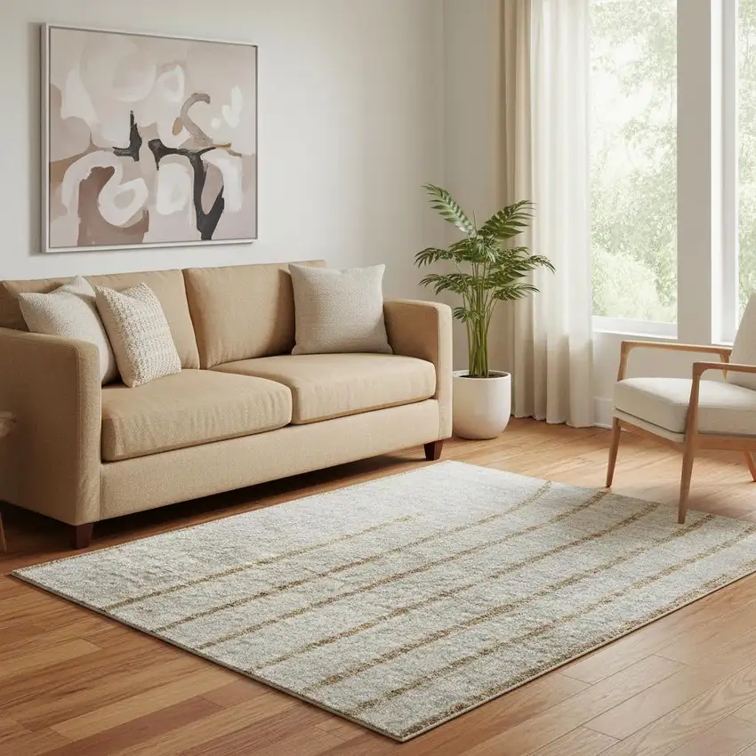 Gold And Beige Geometric Washable Area Rug With UV Protection Photo 2