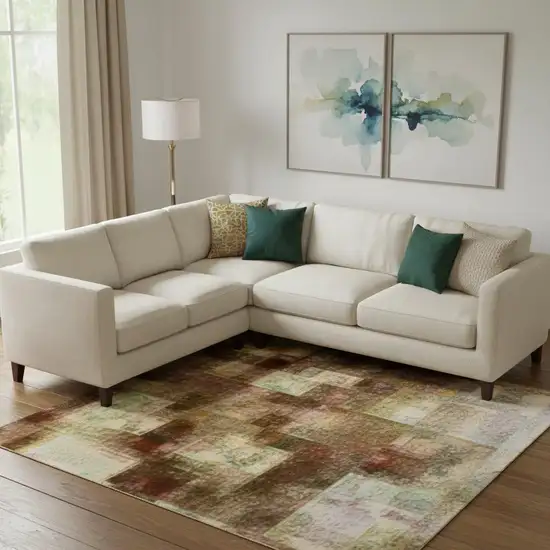 Gold And Beige Geometric Washable Area Rug With UV Protection Photo 2