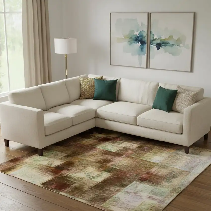 Gold And Beige Geometric Washable Area Rug With UV Protection Photo 2