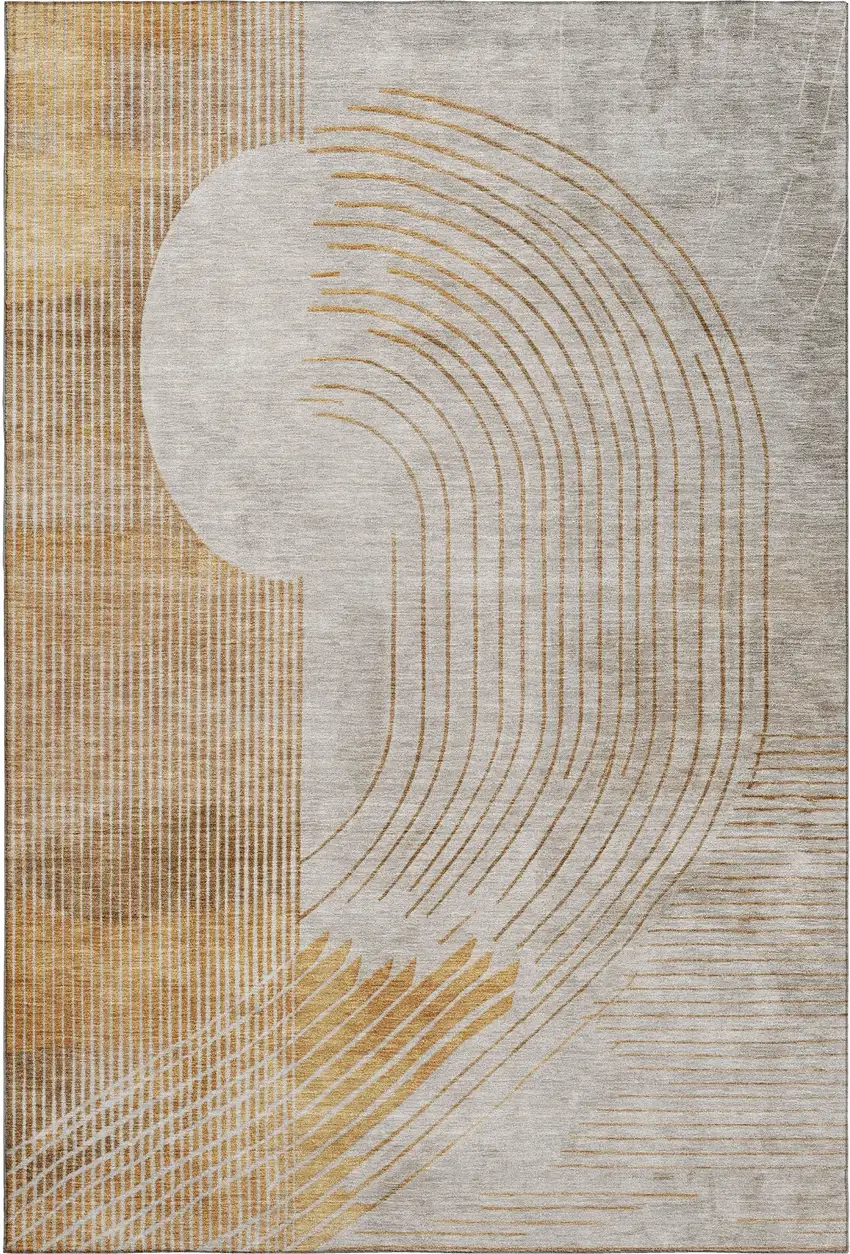 Gold And Beige Geometric Washable Area Rug With UV Protection Photo 7