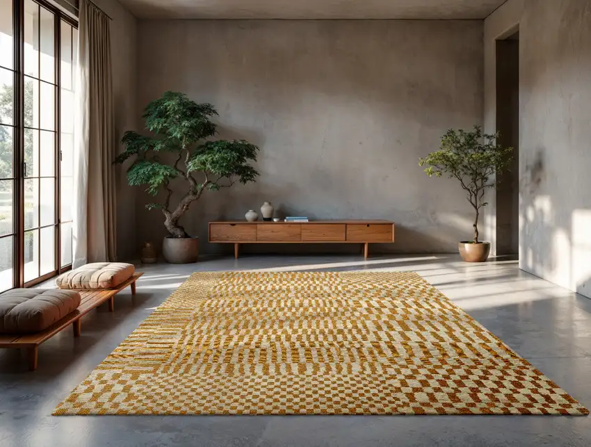 Gold And Beige Geometric Washable Area Rug With UV Protection Photo 3