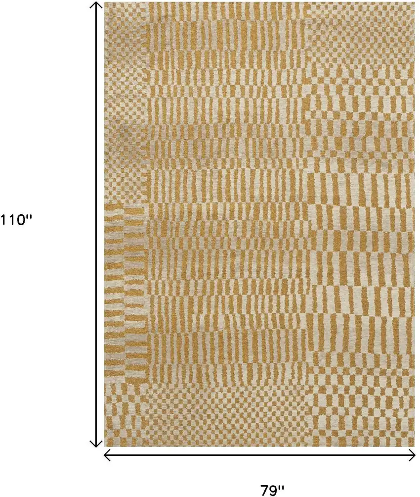 Gold And Beige Geometric Washable Area Rug With UV Protection Photo 8