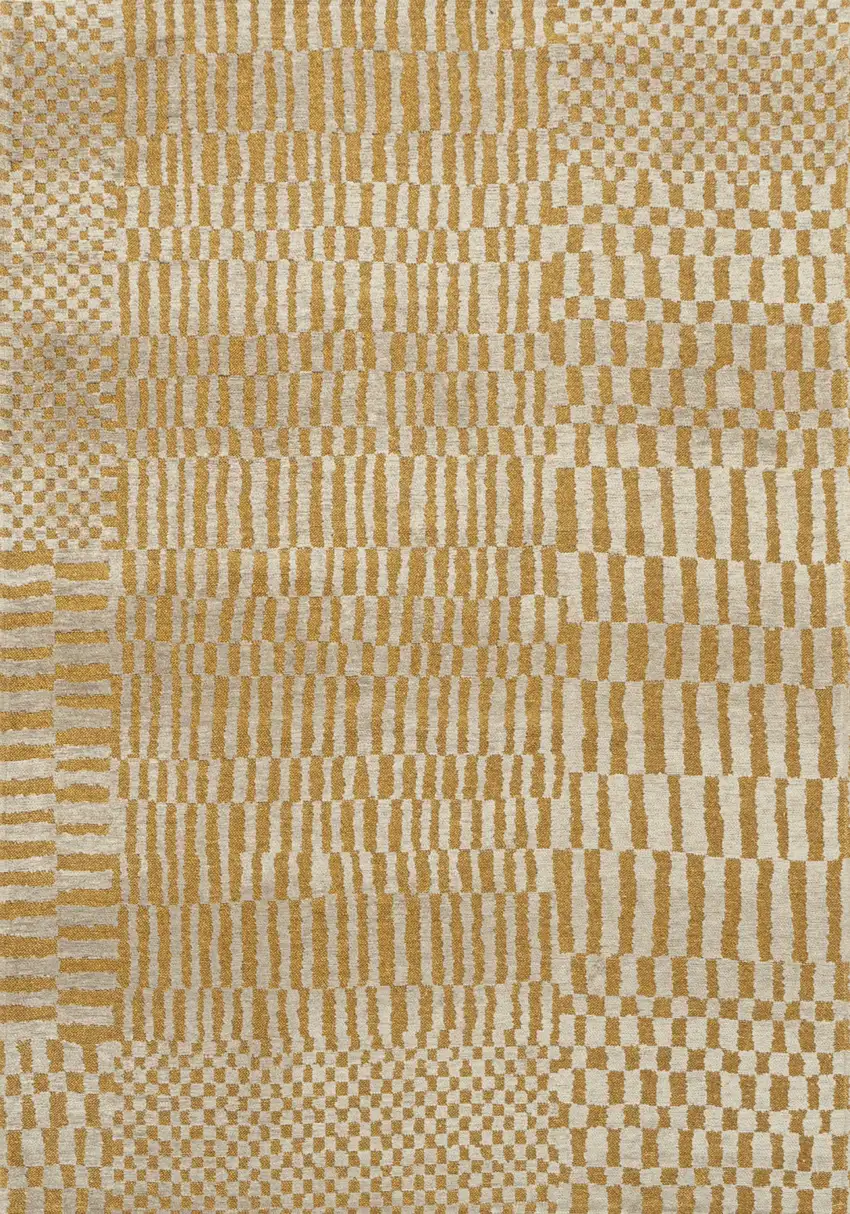 Gold And Beige Geometric Washable Area Rug With UV Protection Photo 2