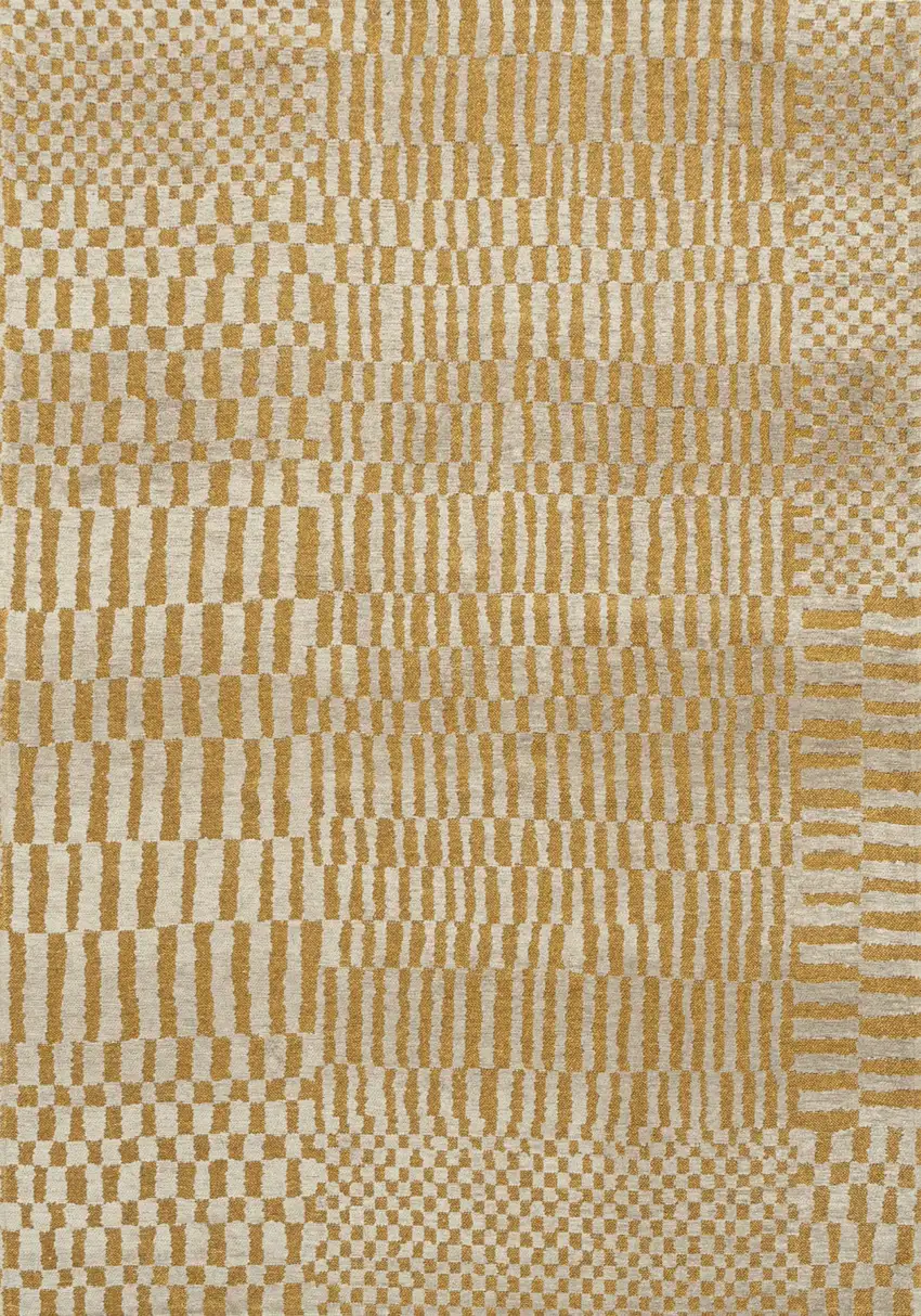 Gold And Beige Geometric Washable Area Rug With UV Protection Photo 4