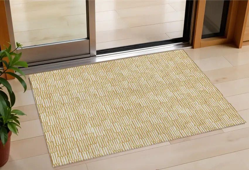Gold And Beige Geometric Washable Indoor Outdoor Area Rug Photo 1