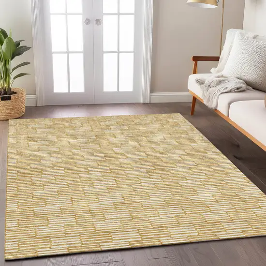 Gold And Beige Geometric Washable Indoor Outdoor Area Rug Photo 9