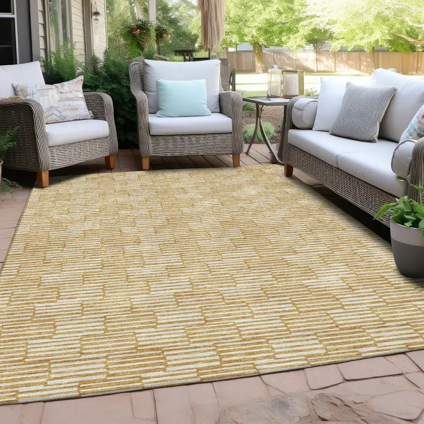 Gold And Beige Geometric Washable Indoor Outdoor Area Rug Photo 9