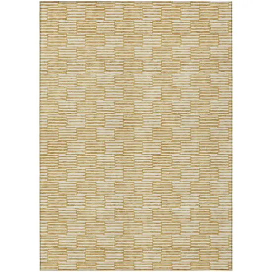 Gold And Beige Geometric Washable Indoor Outdoor Area Rug Photo 2