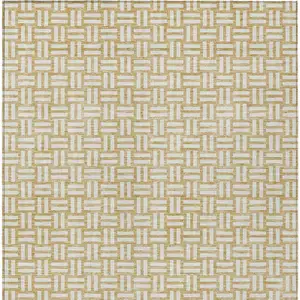 Photo of Gold And Beige Geometric Washable Indoor Outdoor Area Rug