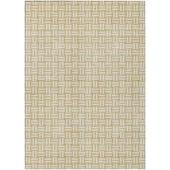 Gold And Beige Geometric Washable Indoor Outdoor Area Rug Photo 2