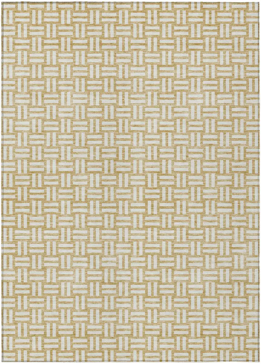 Gold And Beige Geometric Washable Indoor Outdoor Area Rug Photo 2