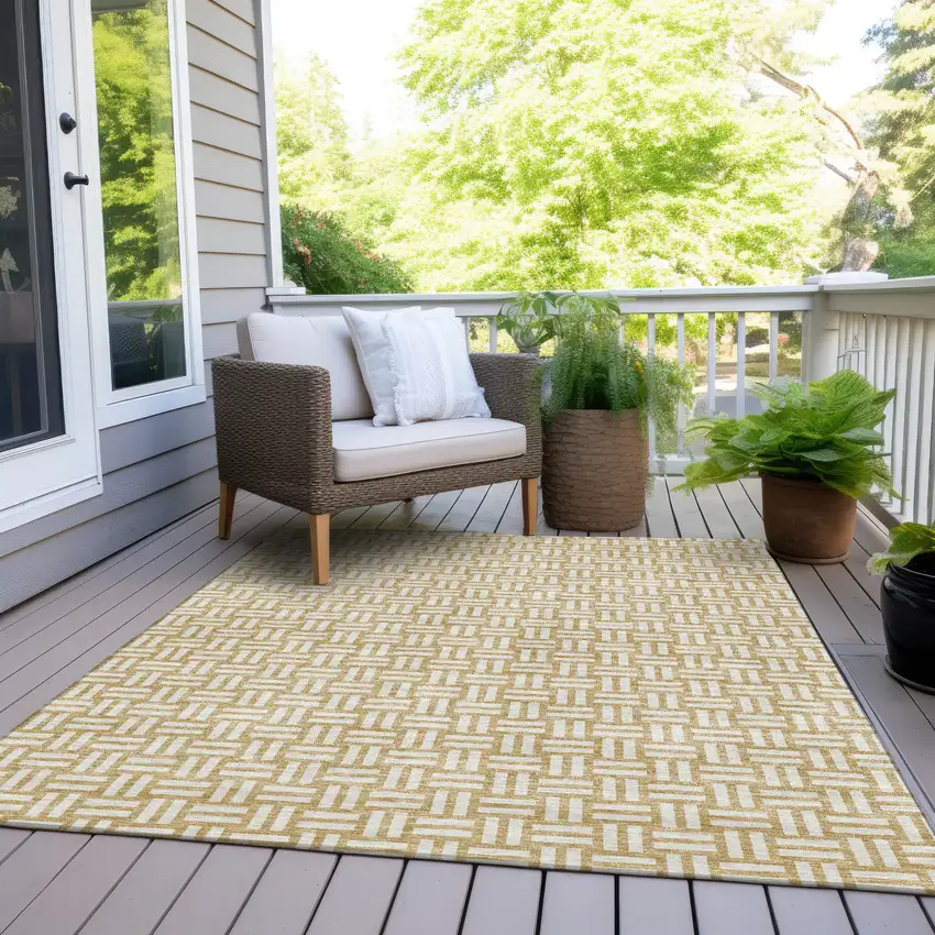 Gold And Beige Geometric Washable Indoor Outdoor Area Rug Photo 9