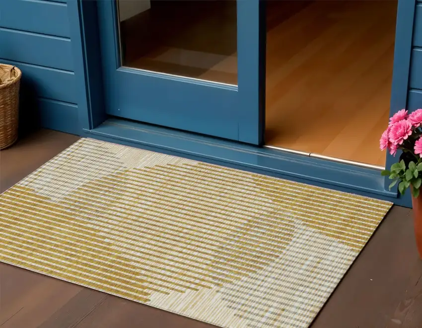 Gold And Beige Geometric Washable Indoor Outdoor Area Rug Photo 1