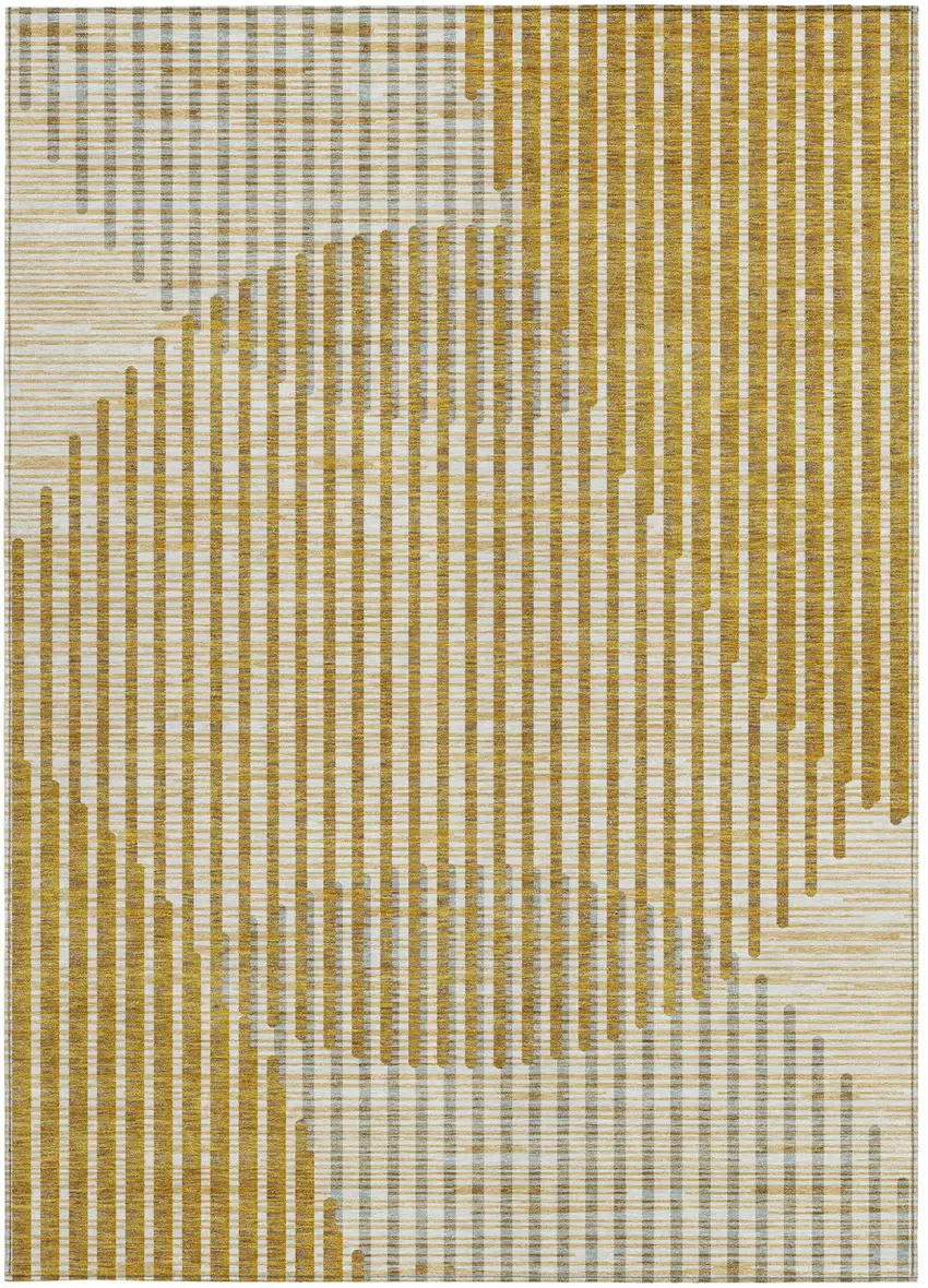 Gold And Beige Geometric Washable Indoor Outdoor Area Rug Photo 7