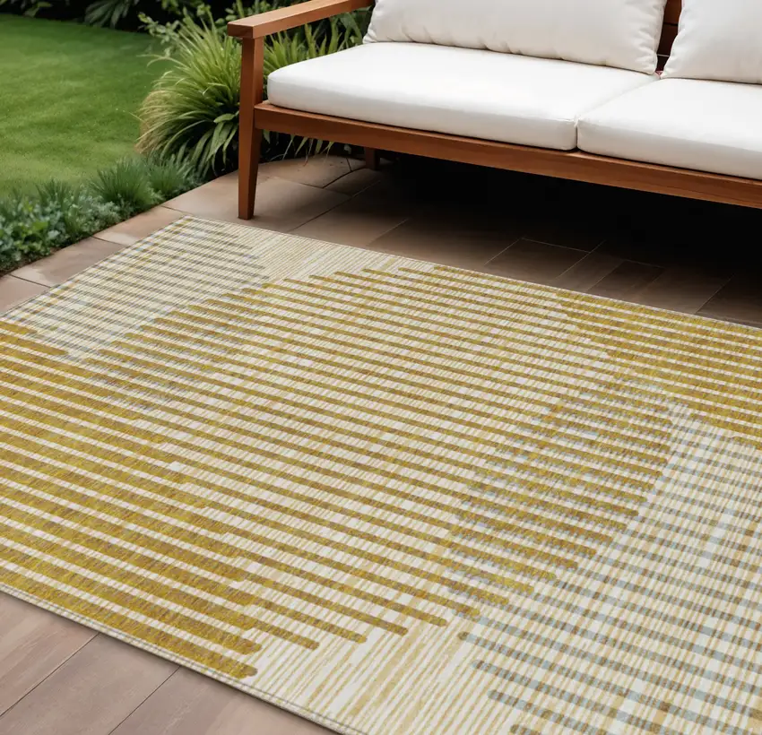 Gold And Beige Geometric Washable Indoor Outdoor Area Rug Photo 1