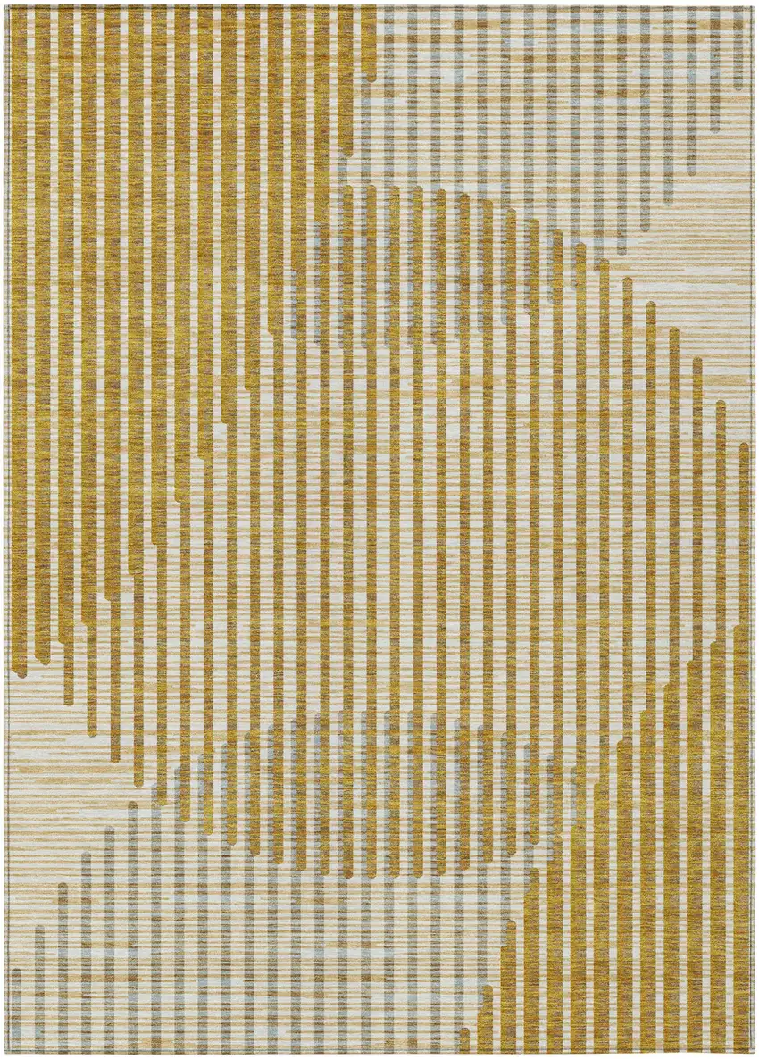 Gold And Beige Geometric Washable Indoor Outdoor Area Rug Photo 2