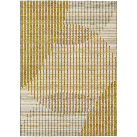 Gold And Beige Geometric Washable Indoor Outdoor Area Rug Photo 2