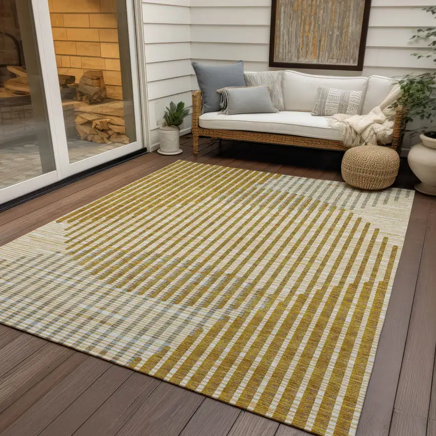 Gold And Beige Geometric Washable Indoor Outdoor Area Rug Photo 7