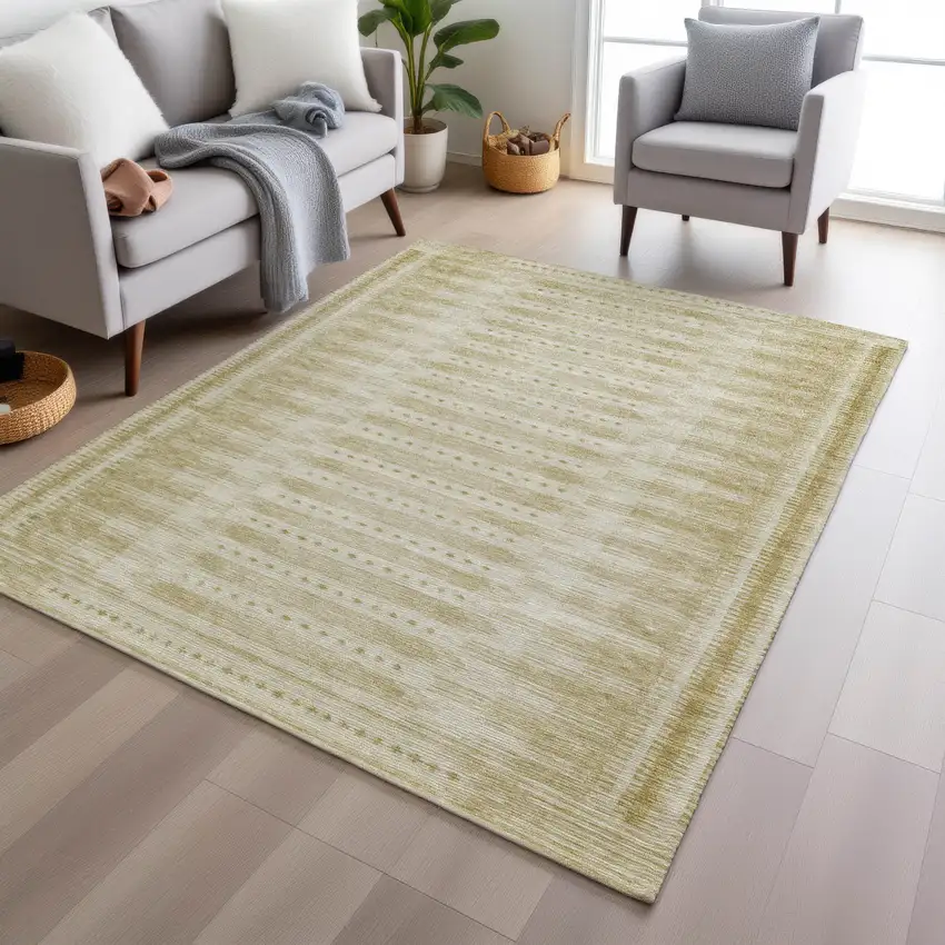Gold And Beige Geometric Washable Indoor Outdoor Area Rug Photo 7