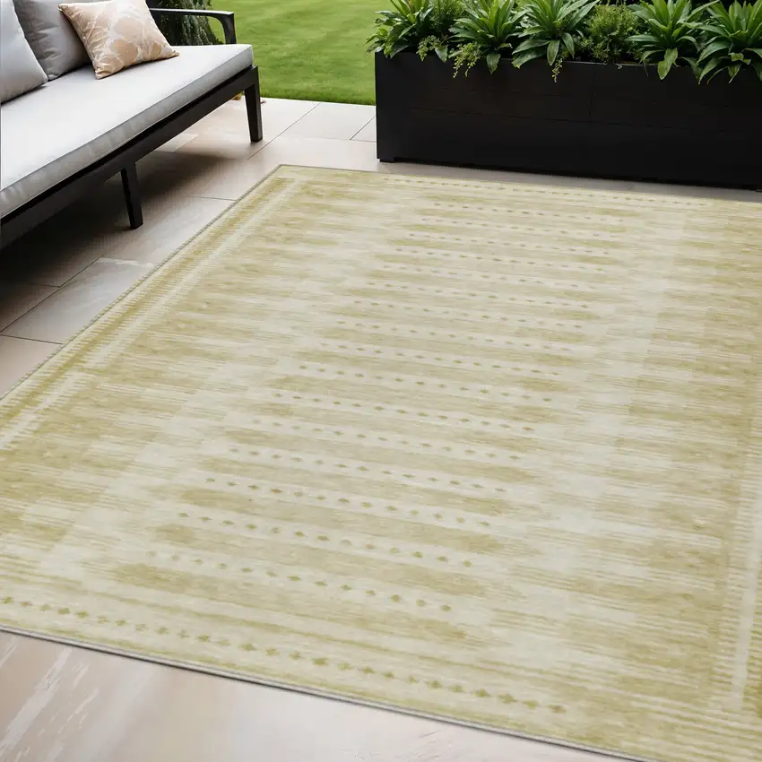 Gold And Beige Geometric Washable Indoor Outdoor Area Rug Photo 2