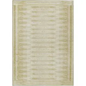 Photo of Gold And Beige Geometric Washable Indoor Outdoor Area Rug