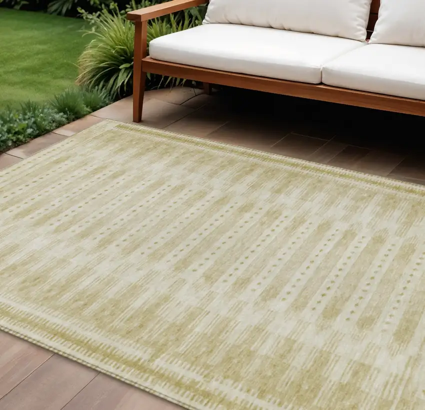 Gold And Beige Geometric Washable Indoor Outdoor Area Rug Photo 2