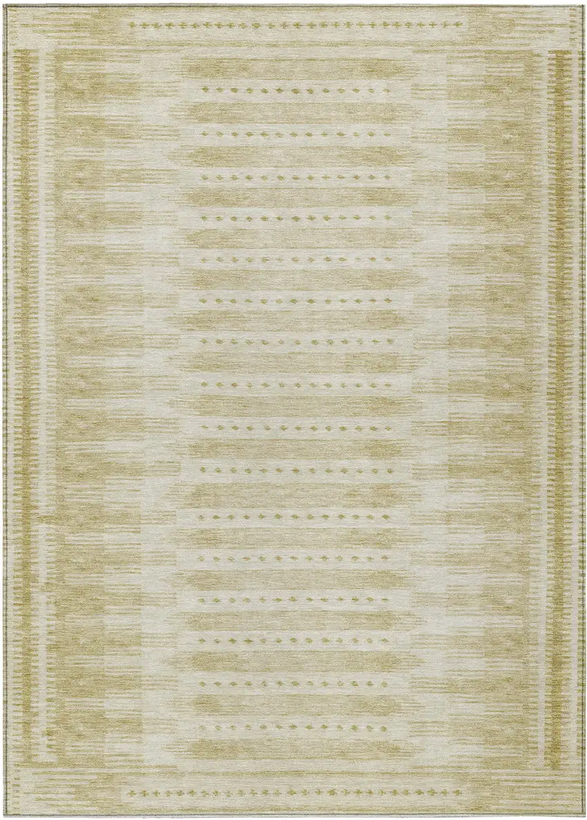 Gold And Beige Geometric Washable Indoor Outdoor Area Rug Photo 1