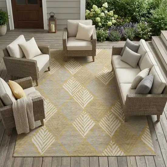 Gold And Beige Geometric Washable Indoor Outdoor Area Rug Photo 1