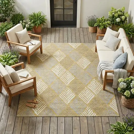 Gold And Beige Geometric Washable Indoor Outdoor Area Rug Photo 1