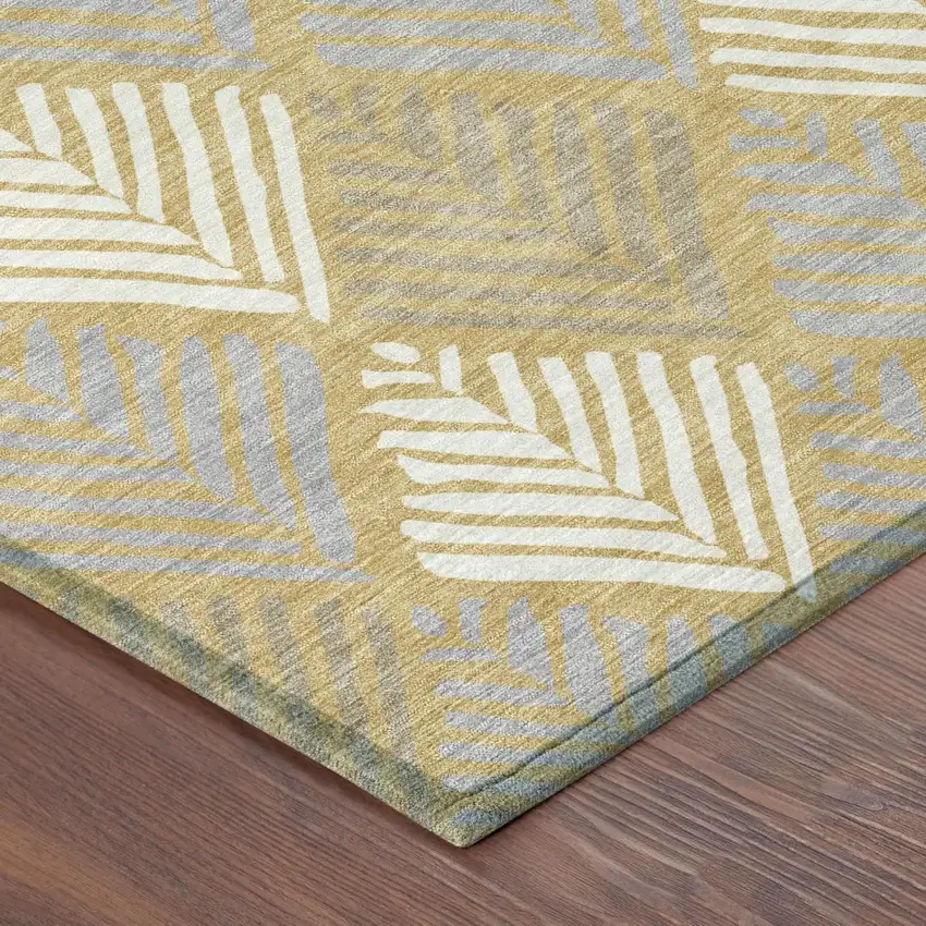 Gold And Beige Geometric Washable Indoor Outdoor Area Rug Photo 3