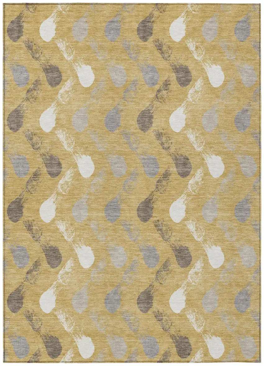 Gold And Beige Geometric Washable Indoor Outdoor Area Rug Photo 2
