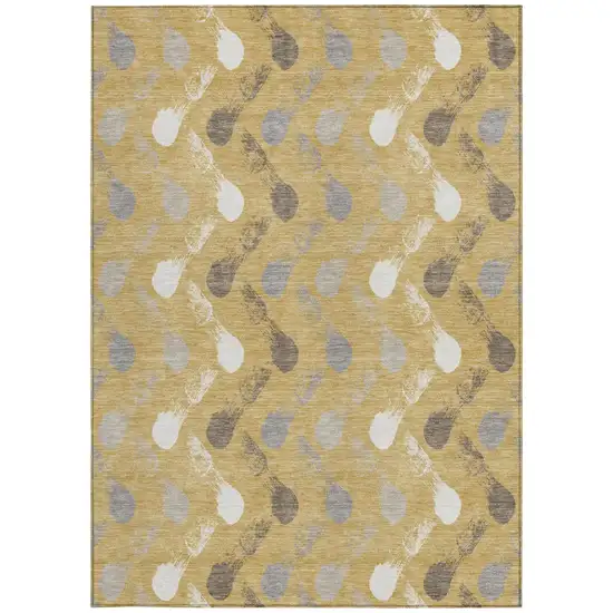 Gold And Beige Geometric Washable Indoor Outdoor Area Rug Photo 3