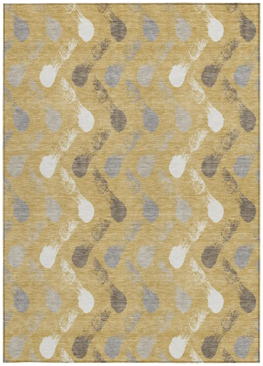 Gold And Beige Geometric Washable Indoor Outdoor Area Rug Photo 3