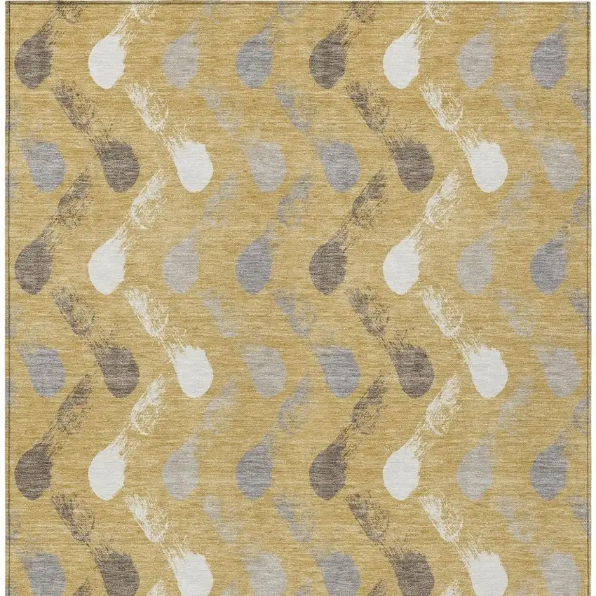 Gold And Beige Geometric Washable Indoor Outdoor Area Rug Photo 3
