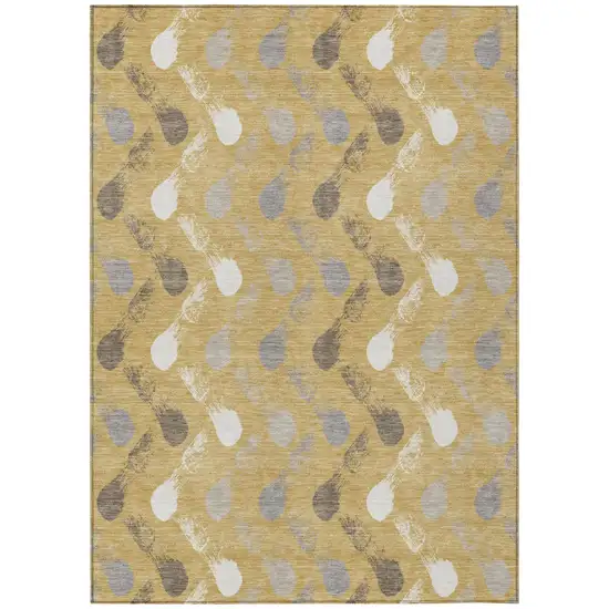 Gold And Beige Geometric Washable Indoor Outdoor Area Rug Photo 1