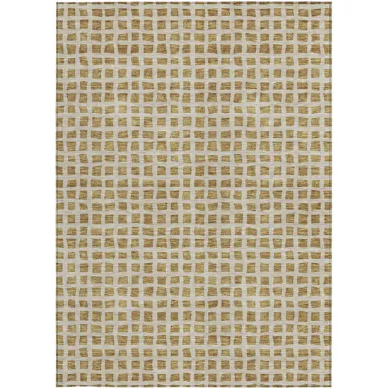 Gold And Beige Geometric Washable Indoor Outdoor Area Rug Photo 7