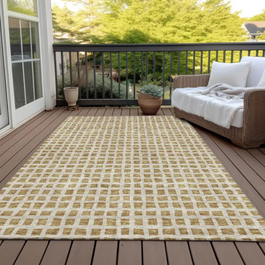 Gold And Beige Geometric Washable Indoor Outdoor Area Rug Photo 8