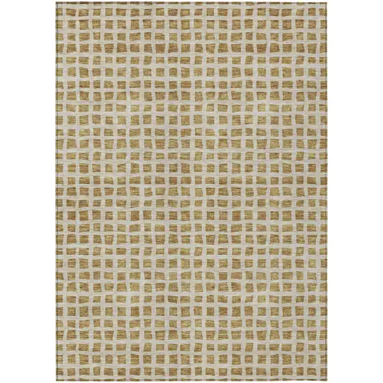 Gold And Beige Geometric Washable Indoor Outdoor Area Rug Photo 1