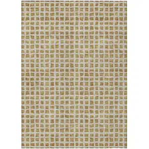 Photo of Gold And Beige Geometric Washable Indoor Outdoor Area Rug