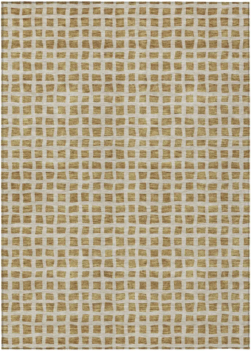 Gold And Beige Geometric Washable Indoor Outdoor Area Rug Photo 1