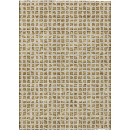 Gold And Beige Geometric Washable Indoor Outdoor Area Rug Photo 1