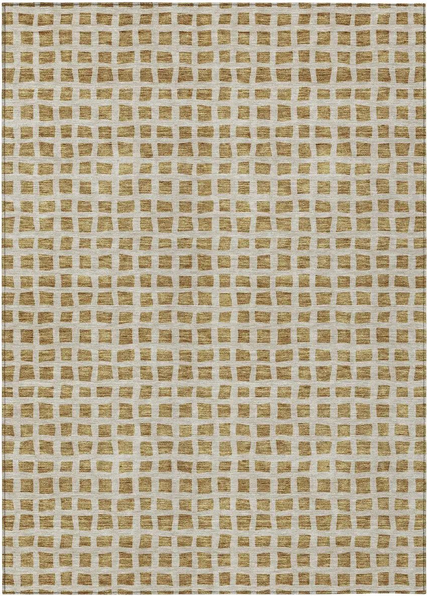 Gold And Beige Geometric Washable Indoor Outdoor Area Rug Photo 1