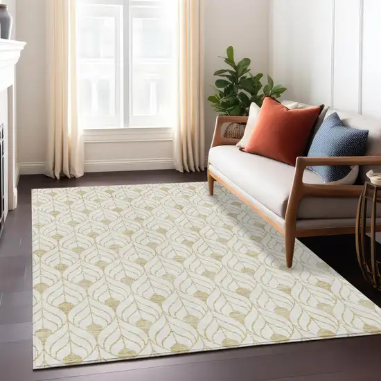 Gold And Beige Geometric Washable Indoor Outdoor Area Rug Photo 9